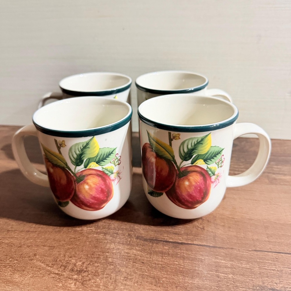 4 VTG Apple Coffee Mugs Country Farmhouse Stoneware China Pearl Casuals